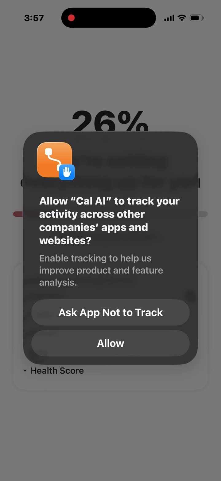 After a referral-code screen and “Time to generate your custom plan!”: a 0–95% progress screen (“Applying BMR formula…”, “Estimating your metabolic age…”). The tracking prompt appears at 26%.
