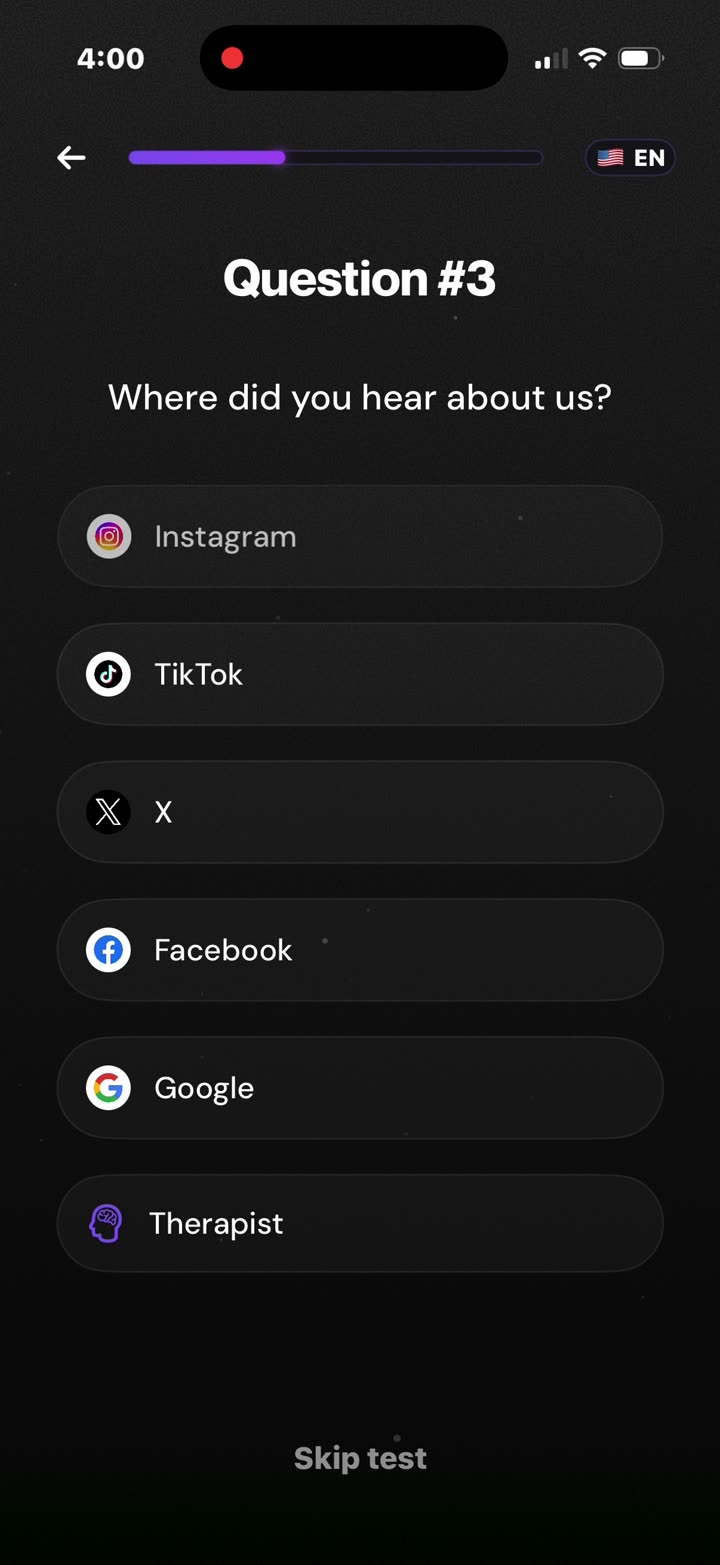 Question #3: “Where did you hear about us?” — Instagram, TikTok, X, Facebook, Google, Therapist.