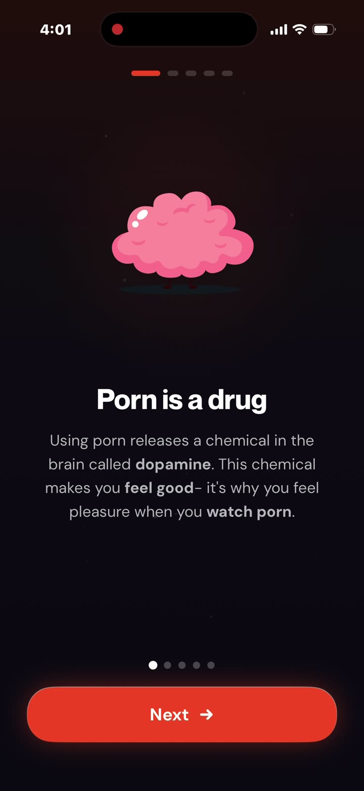 Five education slides: “Porn is a drug”, “Porn destroys relationships”, “Porn shatters sex drive”, “Feeling unhappy?”, “Path to Recovery”.